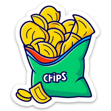 bag of ridged potato chips spilling out sticker