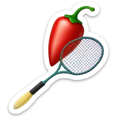 Badminton racquet hitting a chili pepper through a heart cupid sticker