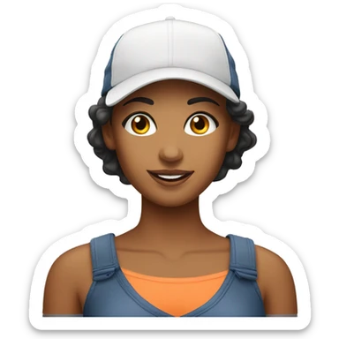 A pretty woman wearing a ball cap that says 'brighten' sticker