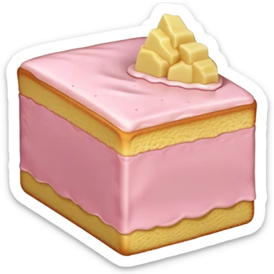 slice of sponge cake, with light pink frosting sticker