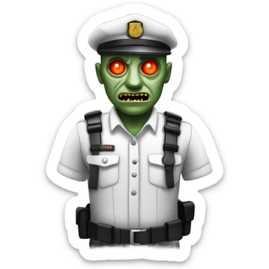 Zombie prison warden with glowing red eyes sticker