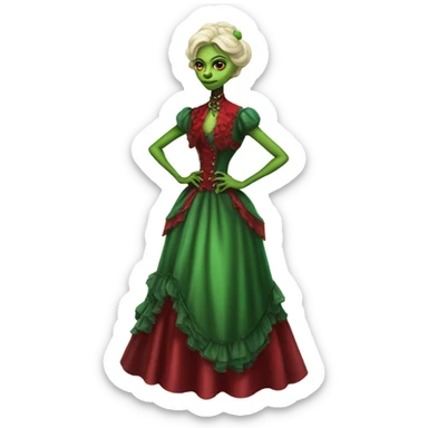 "galora green blonde alien woman" in red Victorian dress elegant, full body sticker
