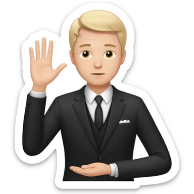 white man in formal suit in thought, shows something with his hand sticker