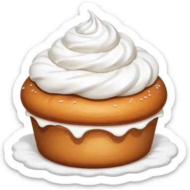 A bun with visible whipped cream in the middle and powdered sugar on top sticker