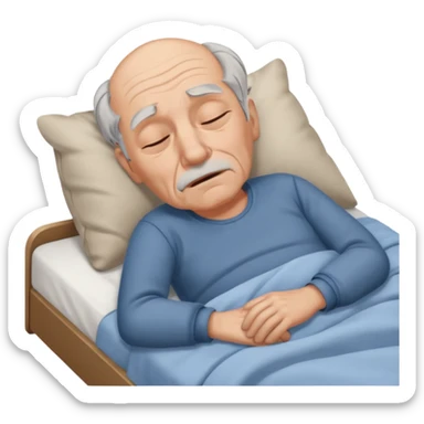sleepy old man lying down on bed sticker