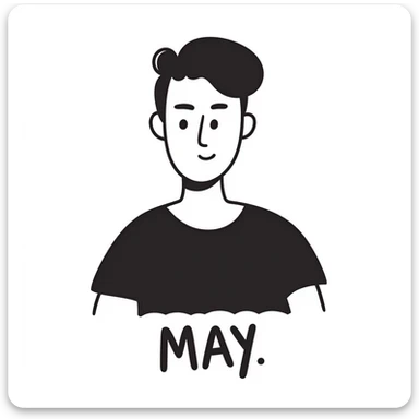 Justin Timberlake lookalike with handwritten text 'MAY' sticker