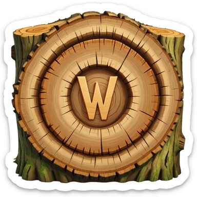 letter w inside the cut piece of a tree trunk with tree rings sticker