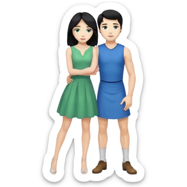 2 Person, prince, upright, black Hair, blue eyes, whole body, Woman, blonde Hair, Green eyes, bending knee, sleveless White Dress, sticker