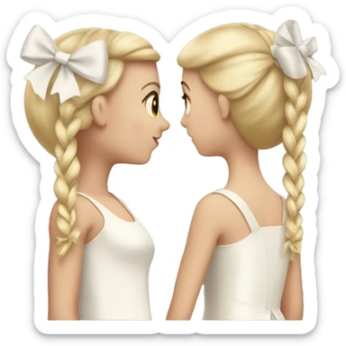 Two white girls wearing bows back view beige sticker