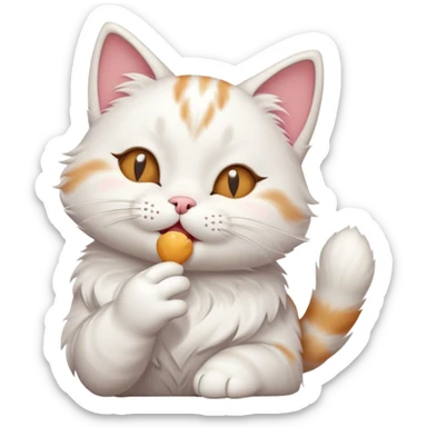 A cute illustration of a cat sending an air kiss. The cat is blowing a kiss with one paw, with its eyes closed and a joyful expression sticker