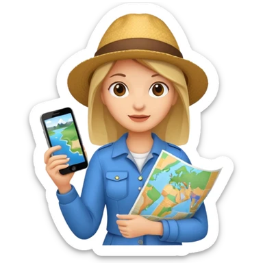 tourist woman holding map sticker