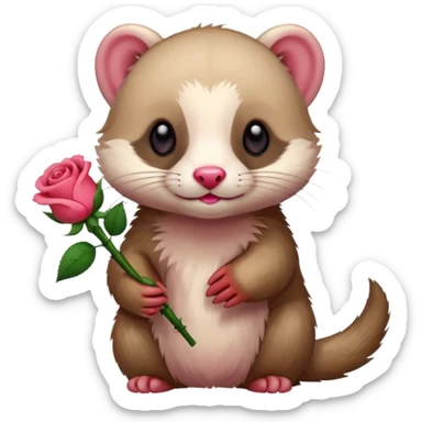 A ferret holfing a red rose sticker