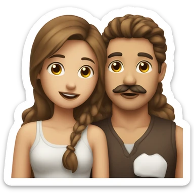 Guy with mustache kissing girl in brown hair sticker