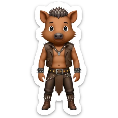 wild boar, punk hair, full body, stading, belt sticker