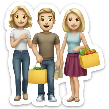 6 caucasian family members shopping sticker