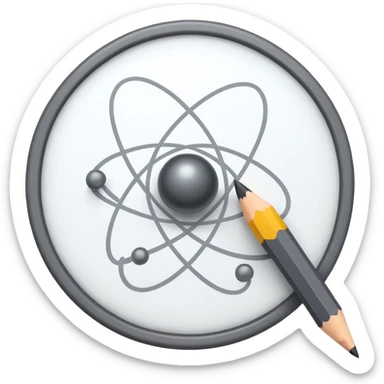 exam paper with an atom symbol and a pencil sticker