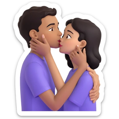 Black haired brown skinned boy kissing a black haired light skinned girl sticker