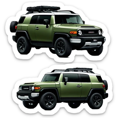 Army Green FJ Cruiser cruiser with green roof and with black wheels sticker