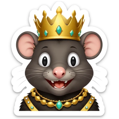 rat laughing like a villain in pleasure after stealing something with a crown sticker