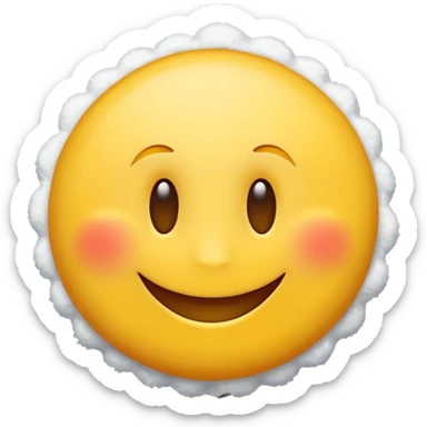 A yellow circular emoji made by Apple that looks full and is smiling with white stuff coming from the sides of mouth sticker