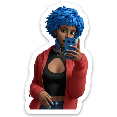 blue-haired girl taking selfie sticker