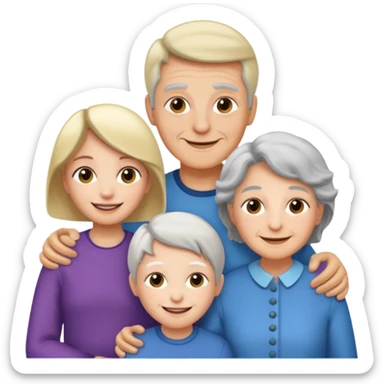 a group of 5 people all of diiferent ages let one  girl child, one teenage boy , two adult one man one women  and one old grandma sticker