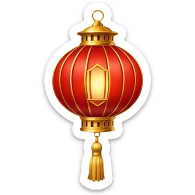 A red lantern with gold tassels glowing softly. sticker