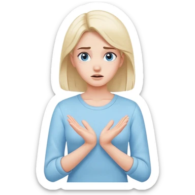 girl wearing pastel blue clothes shrugging with hands spread in an "I don't know" gesture sticker
