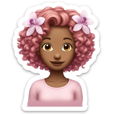 Orchid flower pastel pink and cute curly girl  sticker