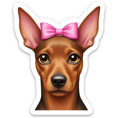 Female pinscher dog with a pink bow on her head. sticker