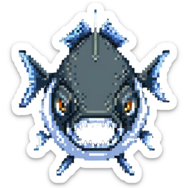 angry fish head logo with sharp teeth sticker