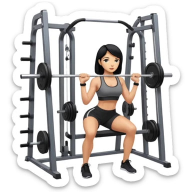 Girl with black hair on the smith machine sticker