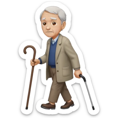 IDOSO COM BENGALA ANDANDO TRISTE sticker