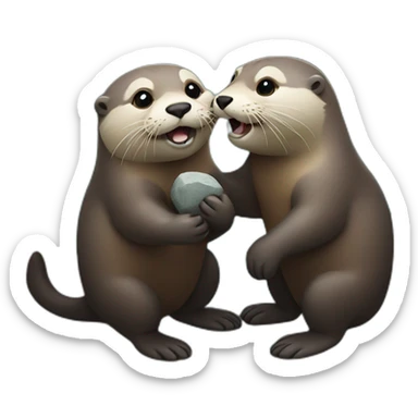 Otters holding a rock sticker