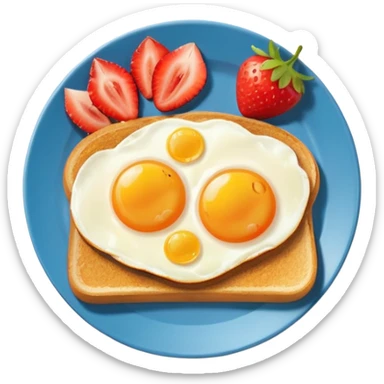 “Minimal emoji-style breakfast icon, flat design, rounded shapes, bright colors, white background, iOS emoji aesthetic, breakfast plate with toast, egg, and fruit sticker