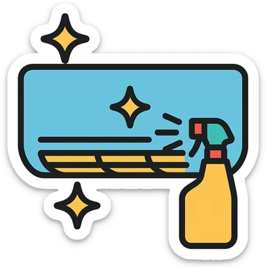 air conditioning cleaning icon showing an AC unit with sparkles or cleaning spray sticker