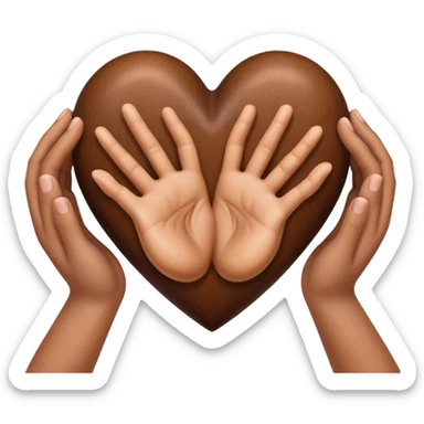 A heart made of hands inside a brown heart sticker