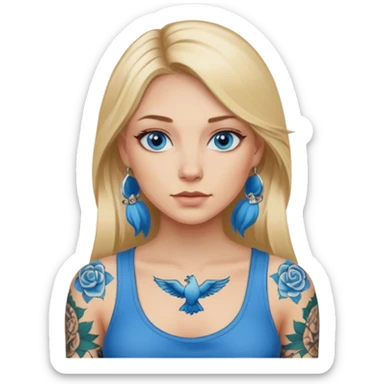 long blonde hair blue eyes with big boobs top on and tattoos sticker