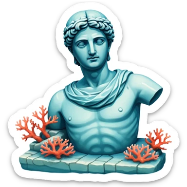 sunken greek statue, include water and coral in the sea sticker
