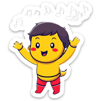 Ruko Yokune in singing pose with musical notes, colorful cartoonish sticker style sticker