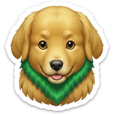green dog extra furry golden retriever. The dog fur is green. Green is hex code #10462E sticker