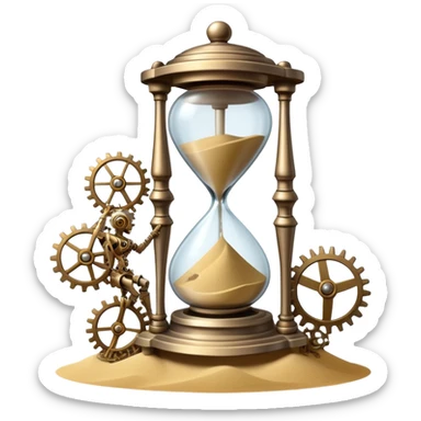 A timekeeping beast with an hourglass-shaped torso filled with enchanted sand that flows upward instead of down, surrounded by clockwork appendages that tick in rhythm with nearby life forces. sticker