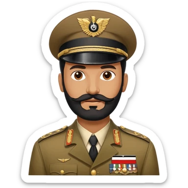 An Indian man with a black beard wearing a 1940s German war uniform sticker