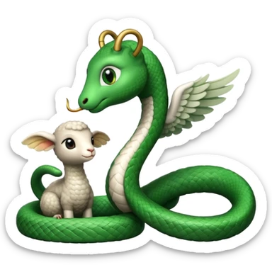 Garden snake with wings talking to a lamb sticker