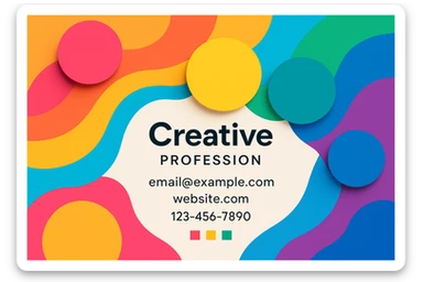 a business card with colorful and creative design, vibrant colors, playful and artistic sticker