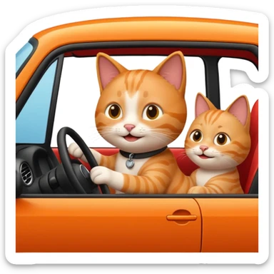 cat driving a car, emoji style sticker