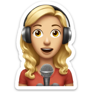 surprised female radio presenter talking in microphone sticker