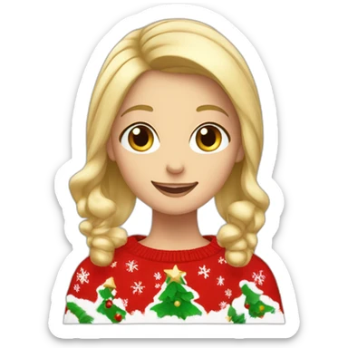 Blonde girl with hair by the shoulders in Christmas sweater excited about Christmas  sticker