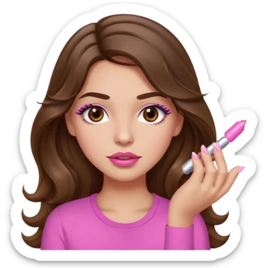 girl with long wavy brown hair, brown eyes, light to medium complexion, in a pink shirt, pink lips, long lashes, puckered lips, just had my nails done sticker