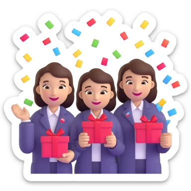 group of Verizon staff holding gift cards and smiling, with confetti sticker